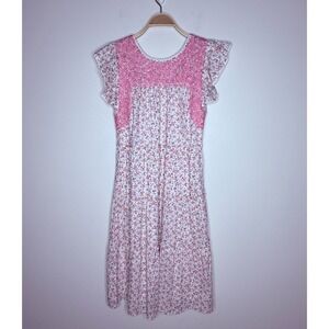 J. Marie Women's Sz XS Embroidered Pink Ruffle Flower Dress Peasant Cottage Core